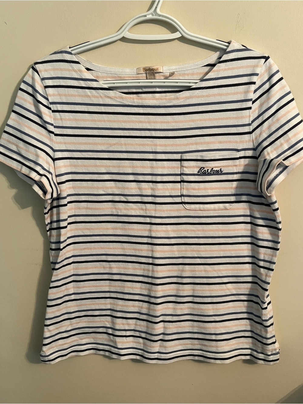 Barbour white striped Hawkins short sleeve 100% cotton t shirt size 8 Nautical